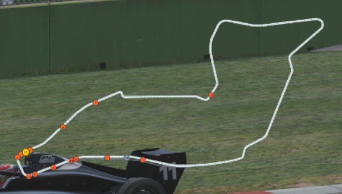 Offline SVG track map overlay with live car dots positioned around the circuit